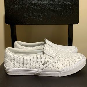 White chevron slip on vans